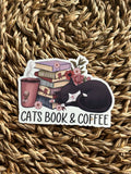 Katter, bok og kaffe  | Vinyl klistremerke