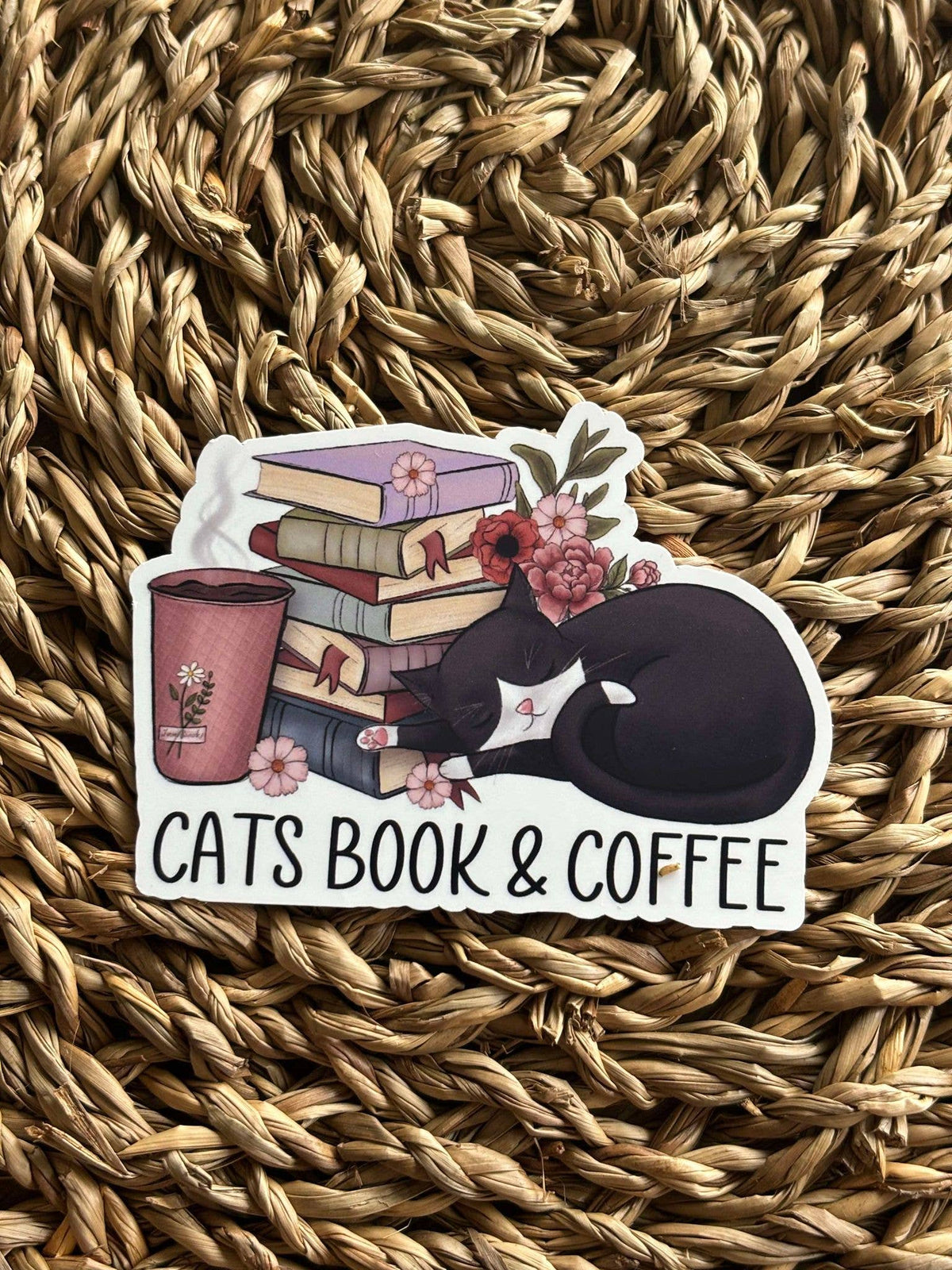 Katter, bok og kaffe  | Vinyl klistremerke