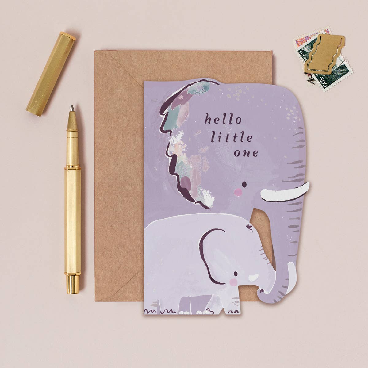 Elephant New Baby | Dobbelt kort med konvolutt